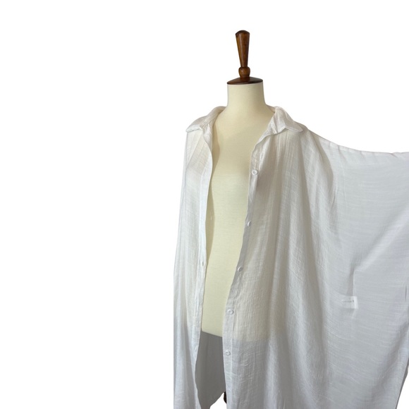 Flowing White Button Down Kimono Beach Coverup - Picture 8 of 15